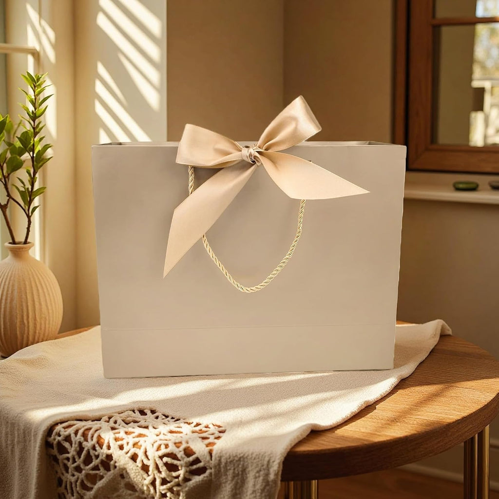 12 Pack Medium Champagne Gift Bags with Handles & Bow