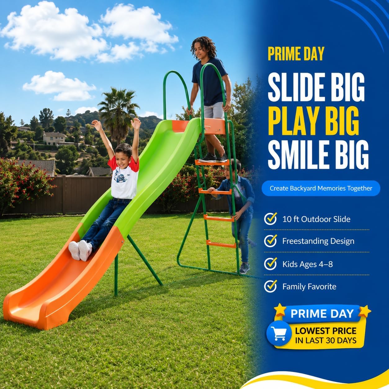 Playground Slide - Big Backyard Freestanding Plastic Slide - 10 ft Outdoor Swing Set Slide for Kids Ages 4-8