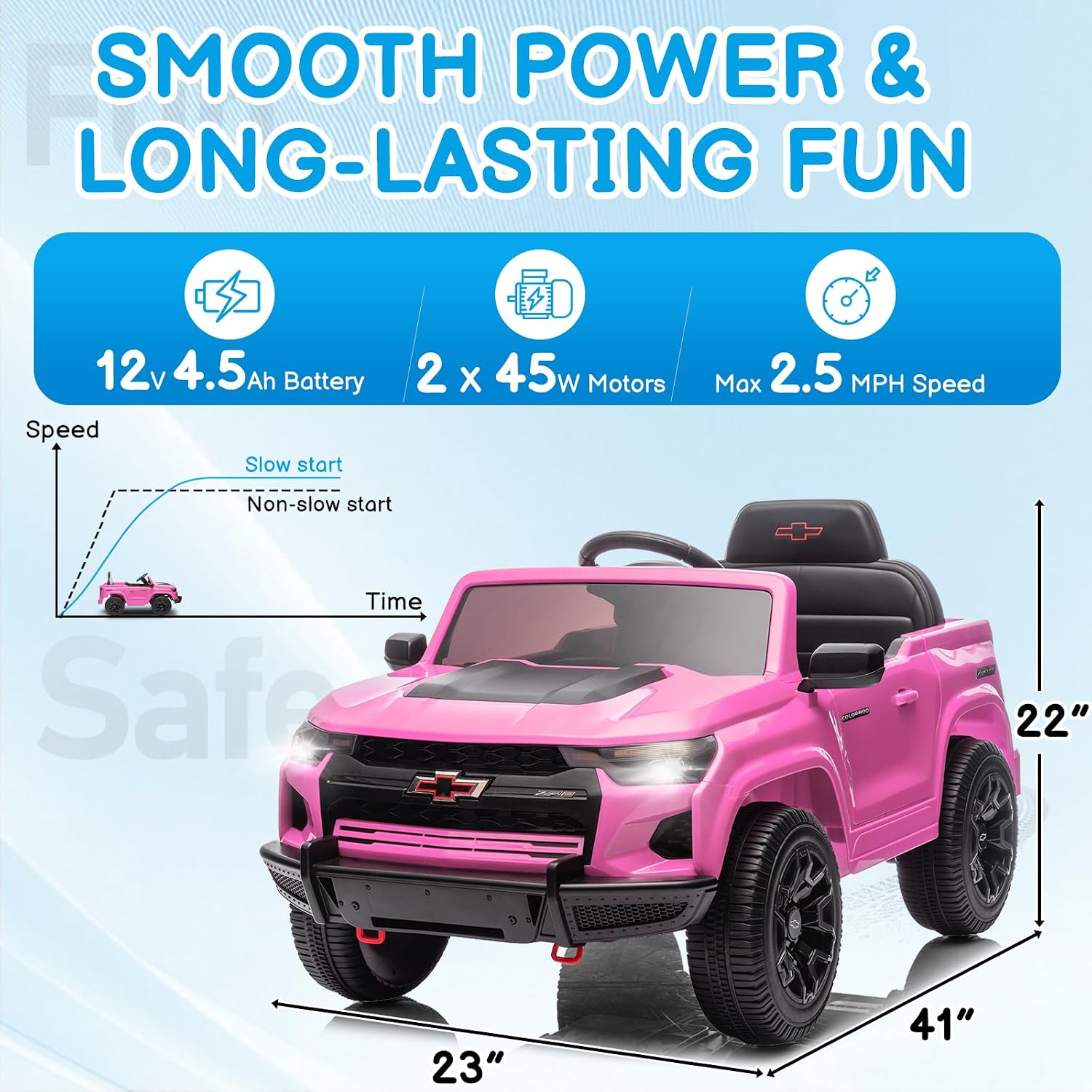 12V Licensed Chevrolet Colorado Electric Ride on Car for Kids, Pink | Ride on Toys for Toddlers w/ Remote Control