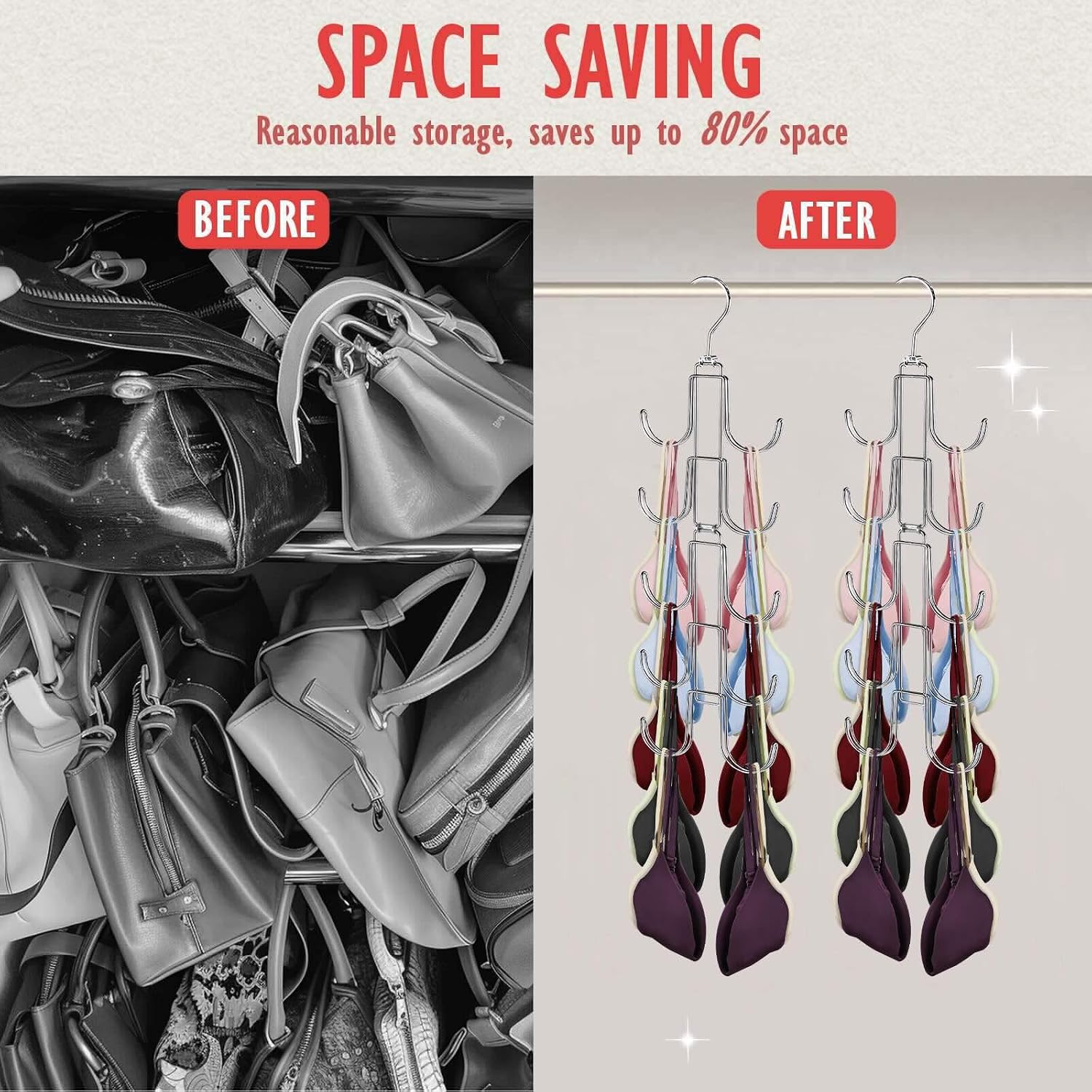 Tank Top Hanger: Collapsible Metal Bra Organizer for Closet with 10 Large Hooks - Holds Up to 40 Garments - Rotatable