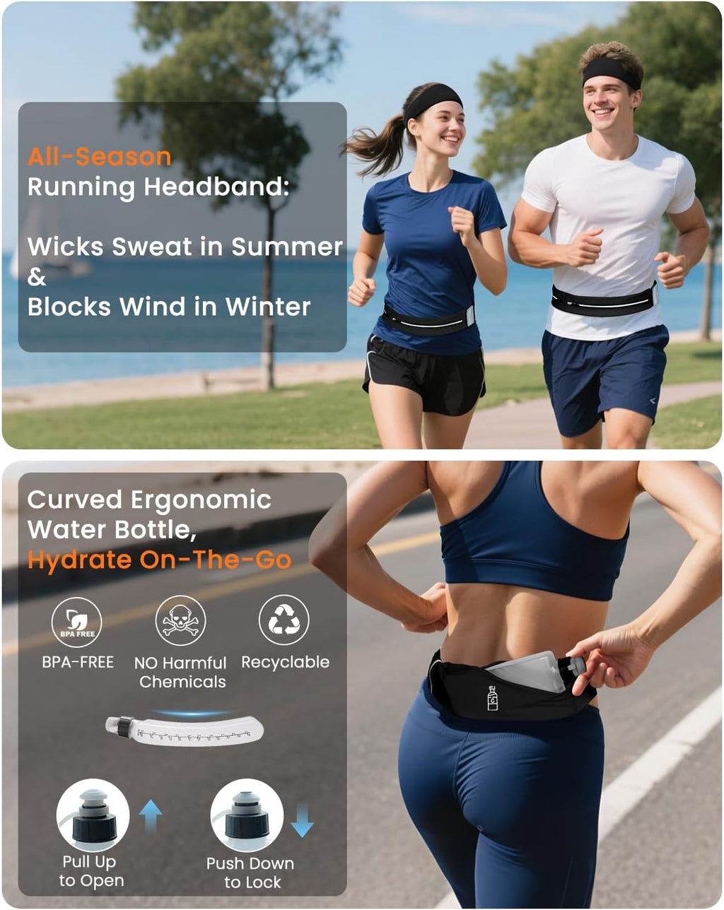 Running Belt for Women and Men, Adjustable Fanny Packs No Bounce Phone Holder for Running with Water Bottle &