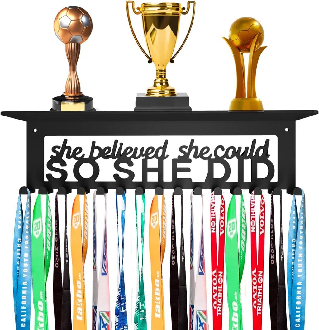 Medal Hanger - Ribbon Holder & Display Frame for Medals & Awards - Wall Mounted Metal Trophy Rack - Easy to Install