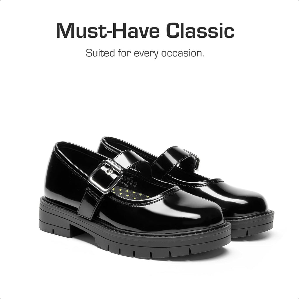 Girls Mary Jane School Uniform Shoes | Platform Hook and Loop with Arch Support Insole Roomy Round Toe Chunky Oxford