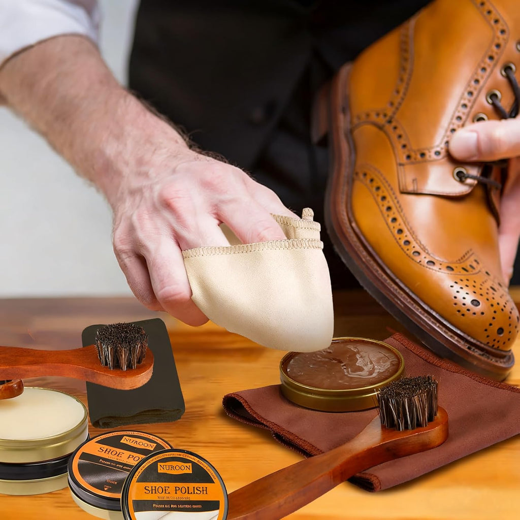 9 Pcs Shoe Polish Kit for Leather Boots, Brown Neutral Black Shoe Polish for Shoes, Leather Shoes Care Shine Kit