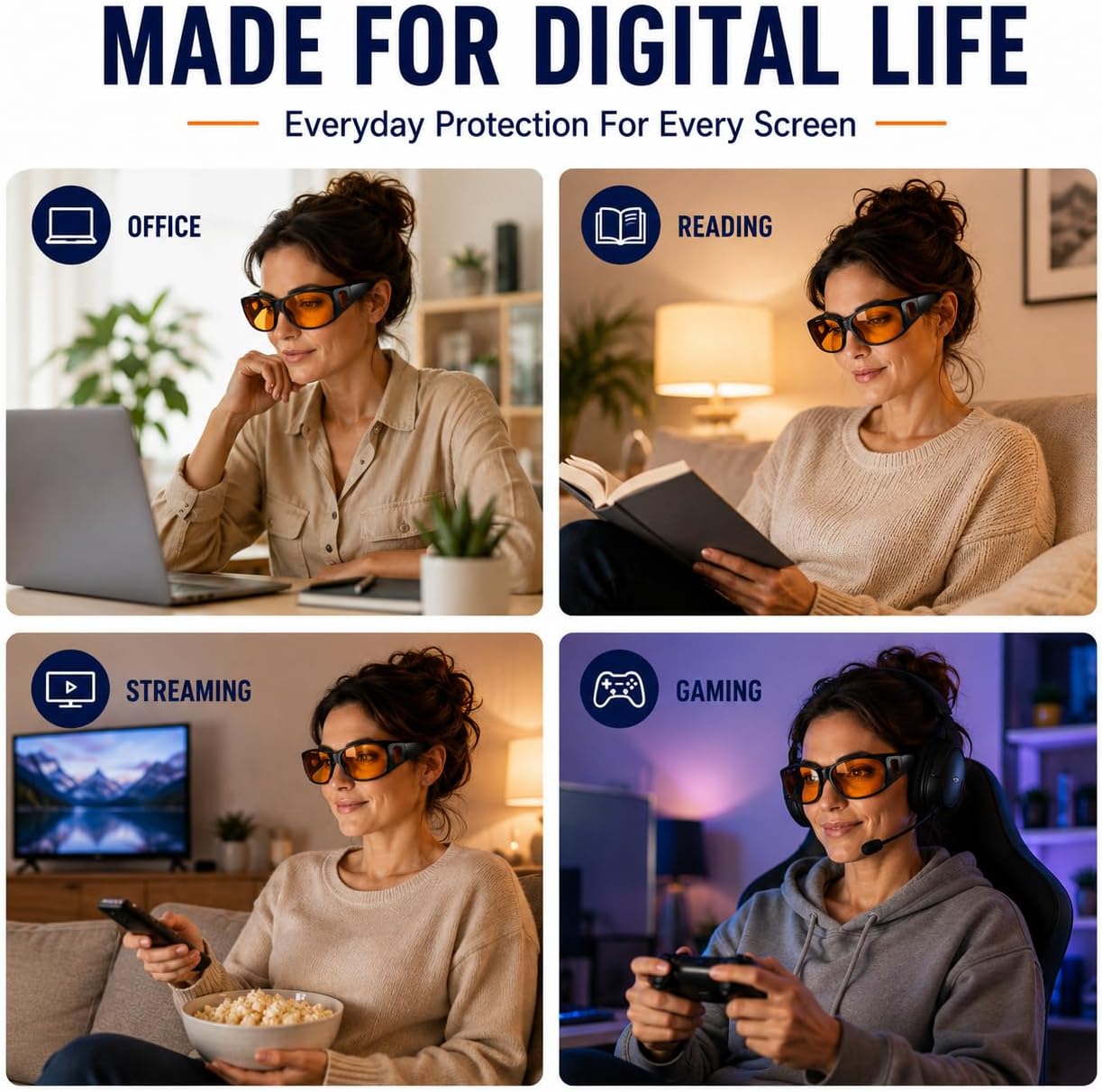 Blue Light Reduction Fitover Glasses with Amber Lens | Computer Glasses for Digital Screen,Wear Over Most Eyewear or