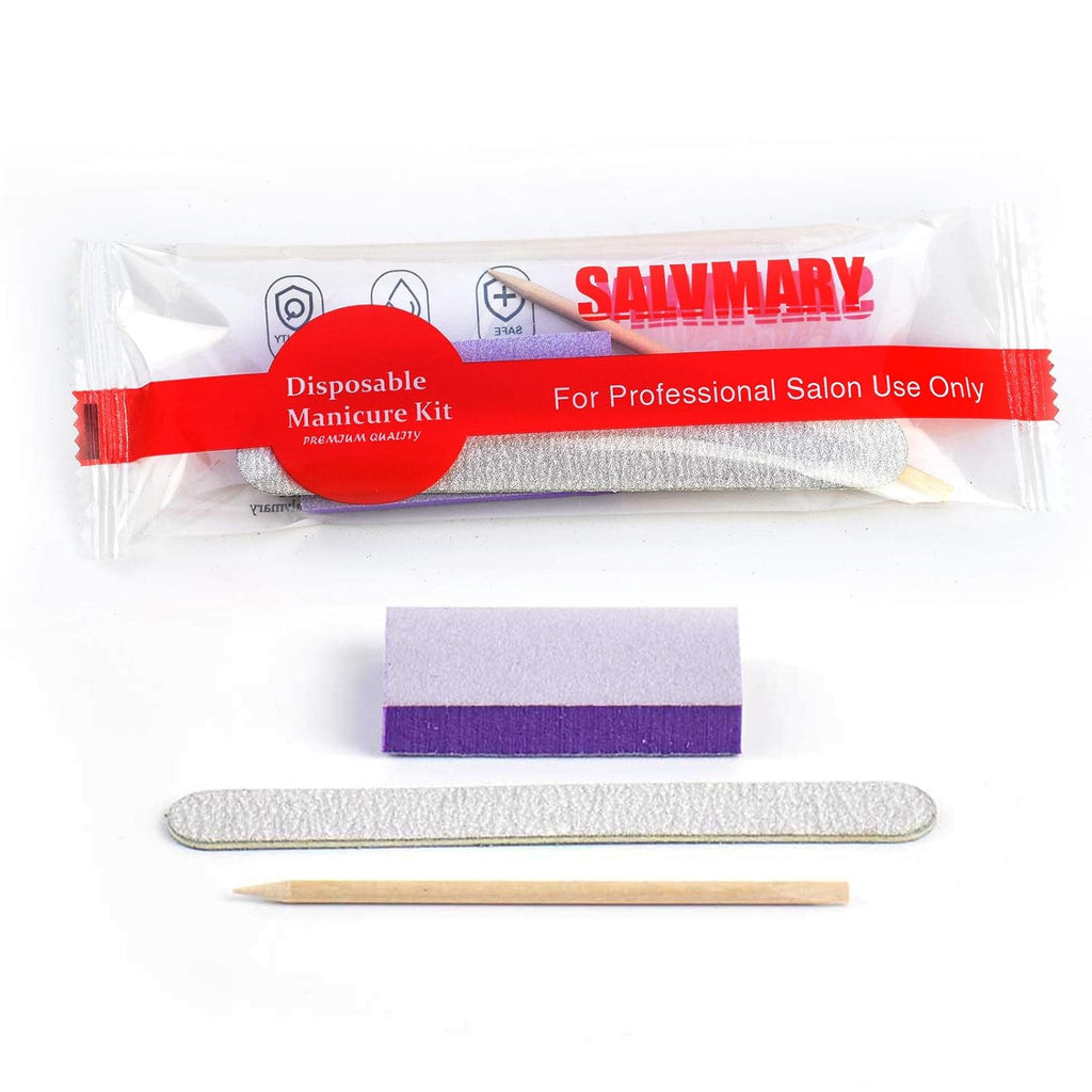 Professional Disposable Manicure Kit Basics 3 Piece Nail Kit, Wood Nail File 100/180 Grit, Mini Buffer 80/100 Grit