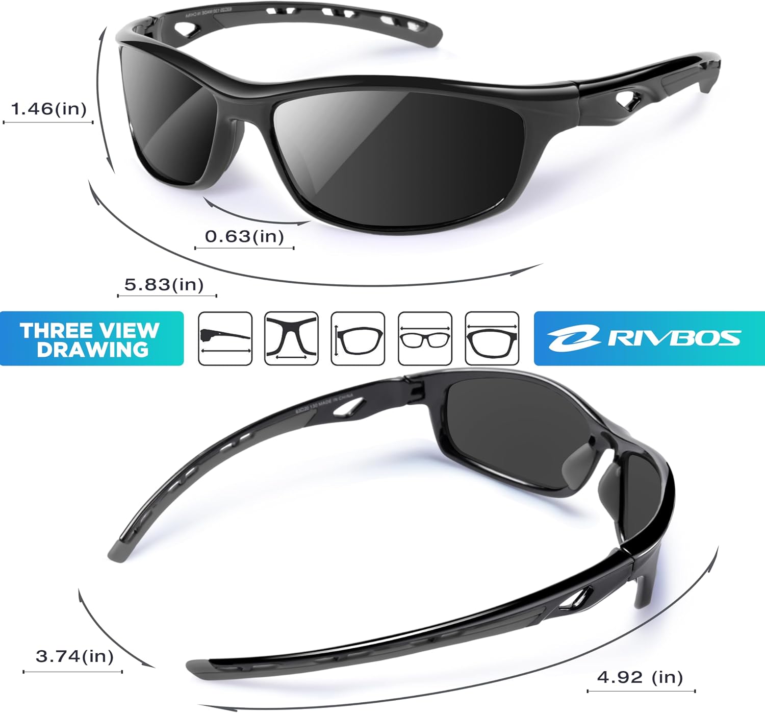 Womens Polarized Sports Sunglasses UV400 for Driving Cycling RB833 | TR90 lightweight frame for driving, fishing