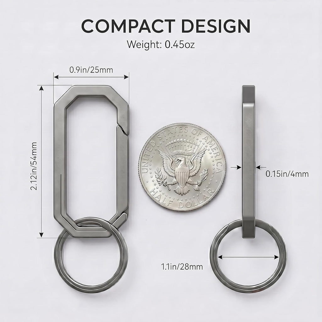 Titanium Carabiner Keychain Clip, Small EDC Key Holder, 2.12-Inch | Titanium Key Ring, One-Piece Integrated, Quick