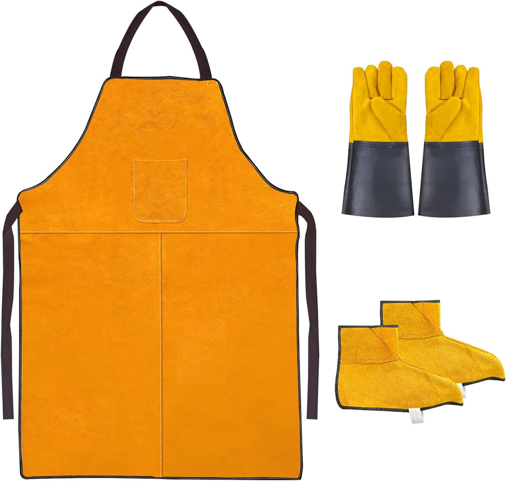 Men's Gloves and Feet Welding Apron - Heat Resistant and Flame Retardant Leather Processing Shop Blacksmith Apron