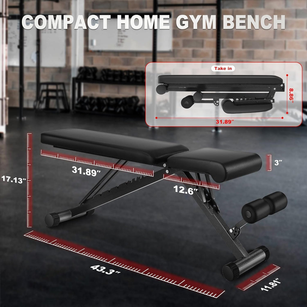 Adjustable Foldable Portable Weight Bench for Home Gym,700-800LBS Flat Incline Decline Workout Bench for Full Body