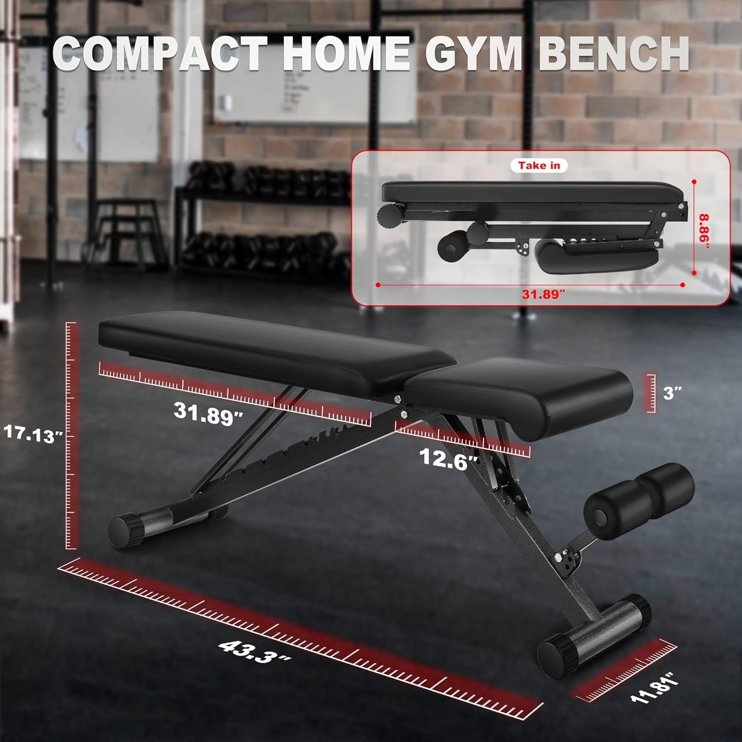 Adjustable Foldable Portable Weight Bench for Home Gym,700-800LBS Flat Incline Decline Workout Bench for Full Body