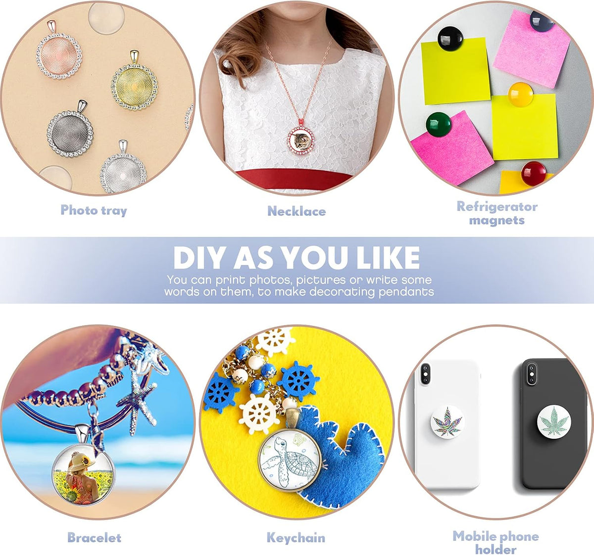 100 Set Sublimation Blank Aluminum Stickers Set 1 Inch Round Blank Bezel Pendant Tray Aluminum Sheet, Includes