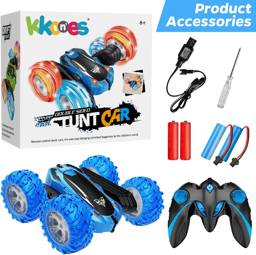 Remote Control Car, 2.4GHz Double Sided 360° Flips Rotating Electric Race RC Stunt Car, LED Wheel & Headlight High