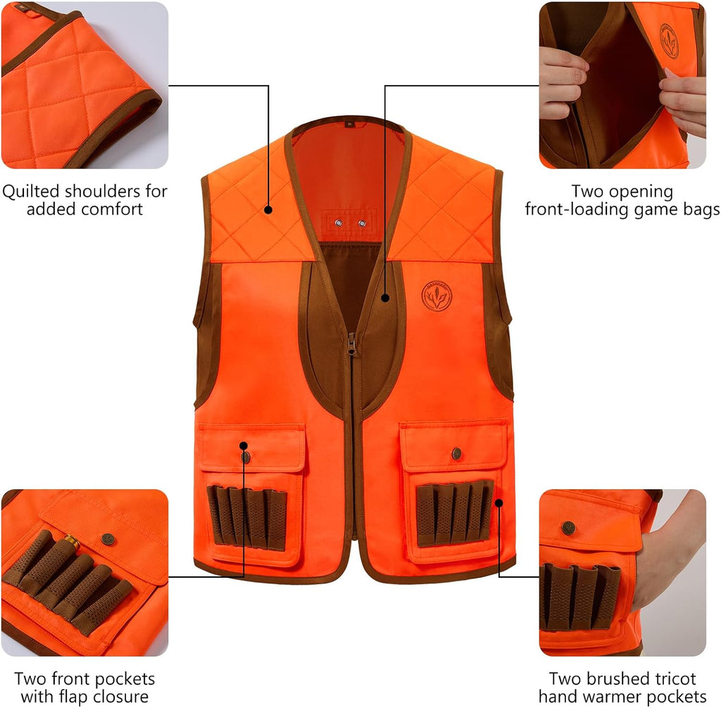Youth Upland Hunting Safety Vest High Visibility Blaze Orange/Brown Water Resistant FV17