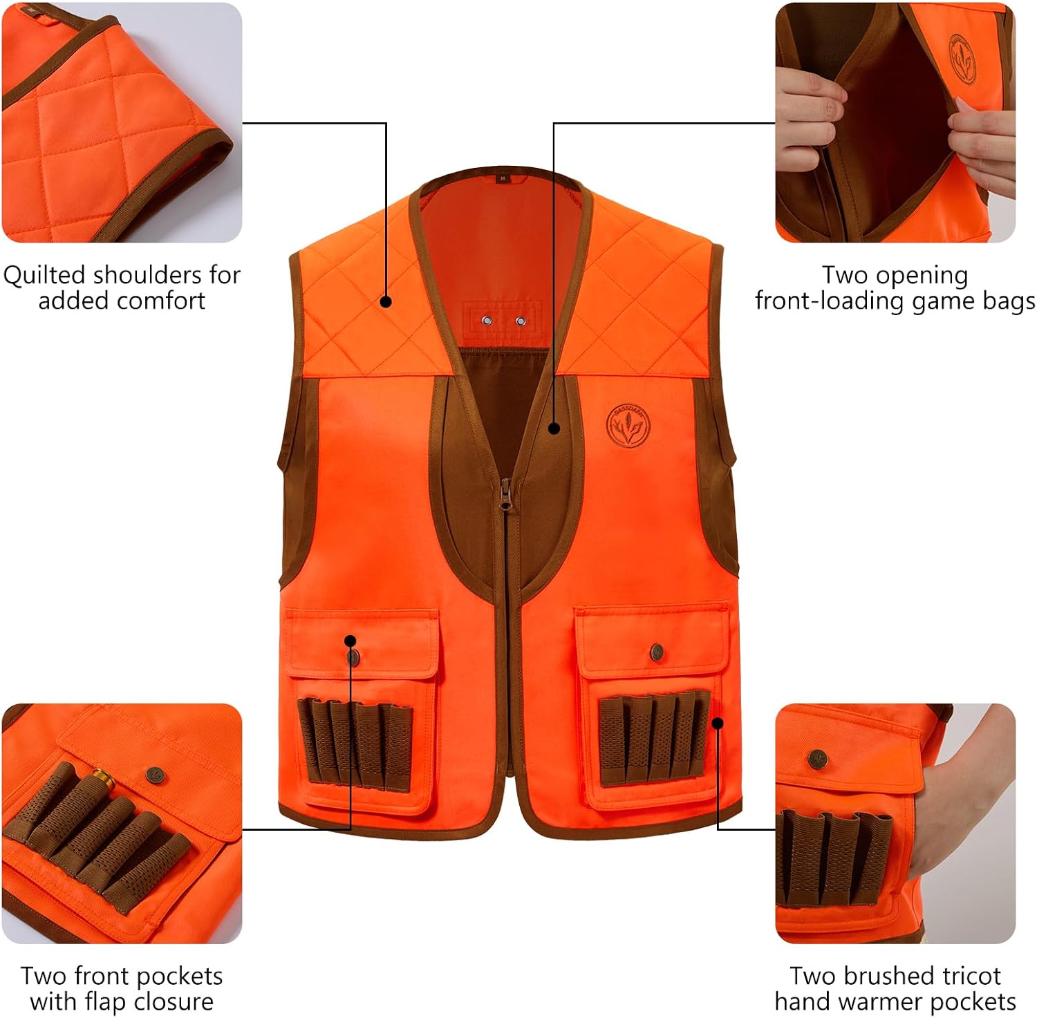 Youth Upland Hunting Safety Vest High Visibility Blaze Orange/Brown Water Resistant FV17