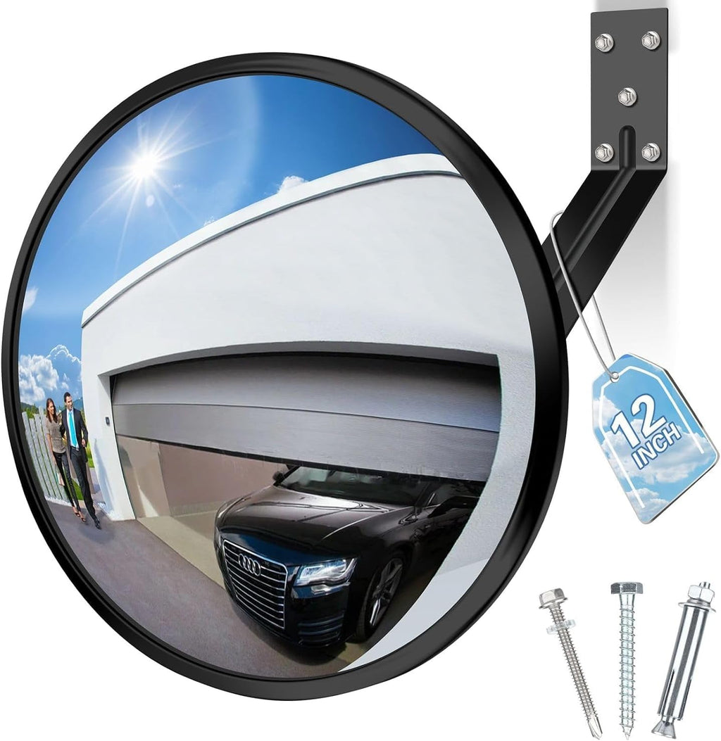12 Inch Acrylic Convex Mirror | Adjustable Wide Angle Indoor Security Mirror for Warehouse, Office, Parking Garage &