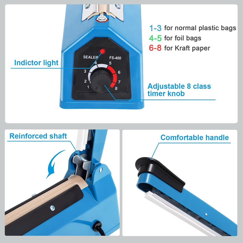 16 Inch Impulse Heat Sealer Machine with Extra Replace Element Grip, Blue
