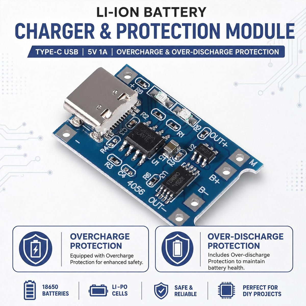 10-Pack TP4056 Charger Module, Type-C, 5V 1A