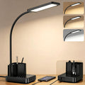 LED Desk Lamp for Dorm USB A/C Charger Pen Holder 3 Light Modes Black | 3 Color Modes, 3 Brightness, 360° Gooseneck