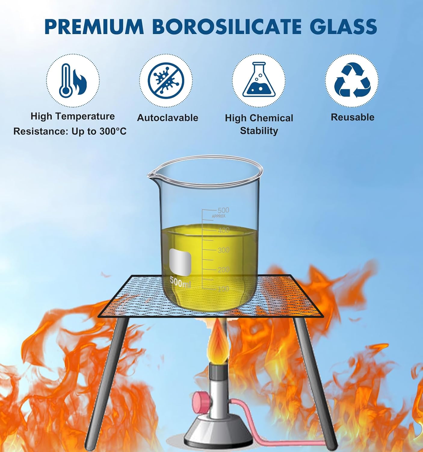 Glass Beaker Set, 19-Piece Labware Kit | Glass Beaker 50/100/250/500mL, Flask 50/100/150/250mL, Cylinder