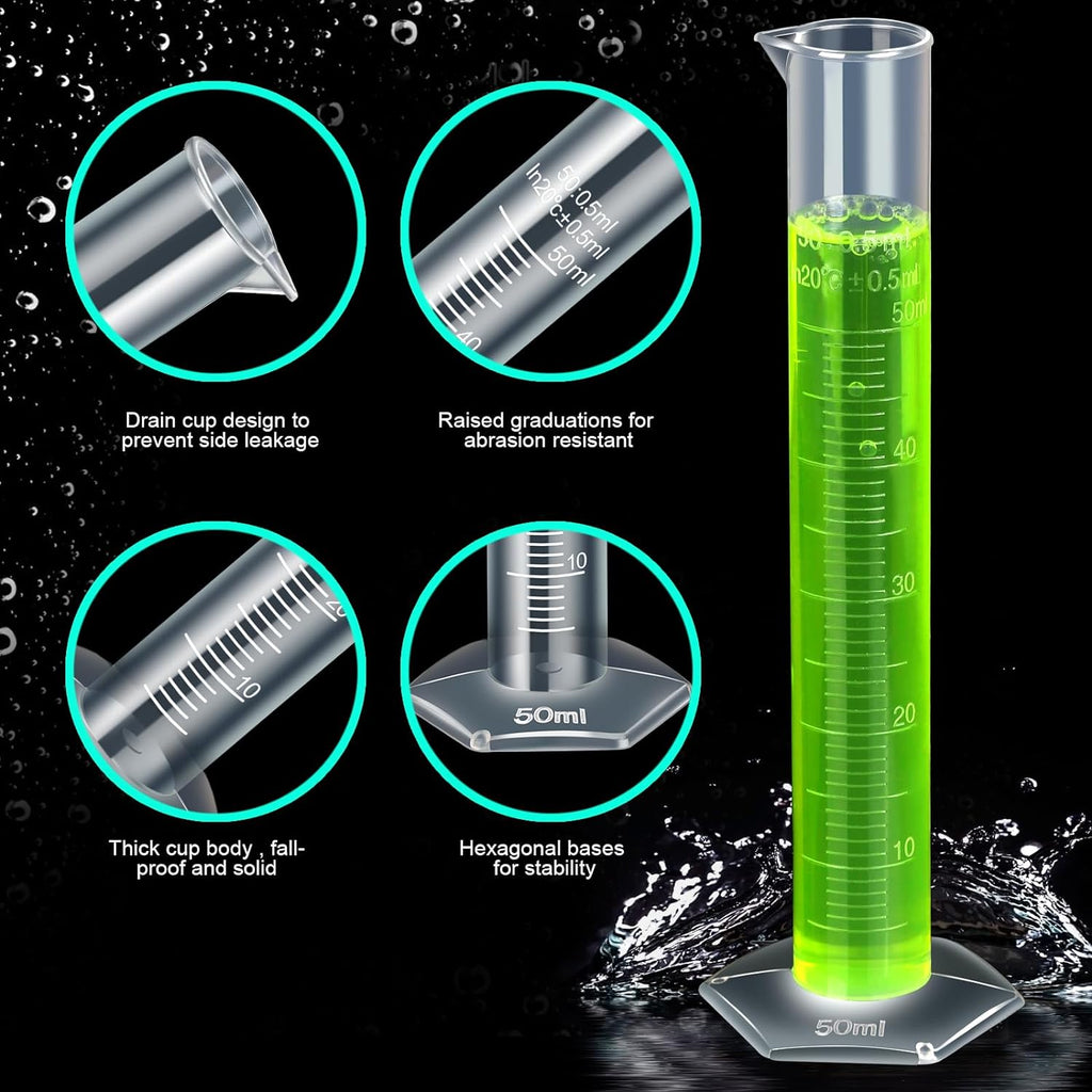 Graduated Cylinder Plastic Beaker, 5pcs Plastic Graduated Cylinder 10ml 25ml 50ml 100ml 250ml and 5pcs Plastic