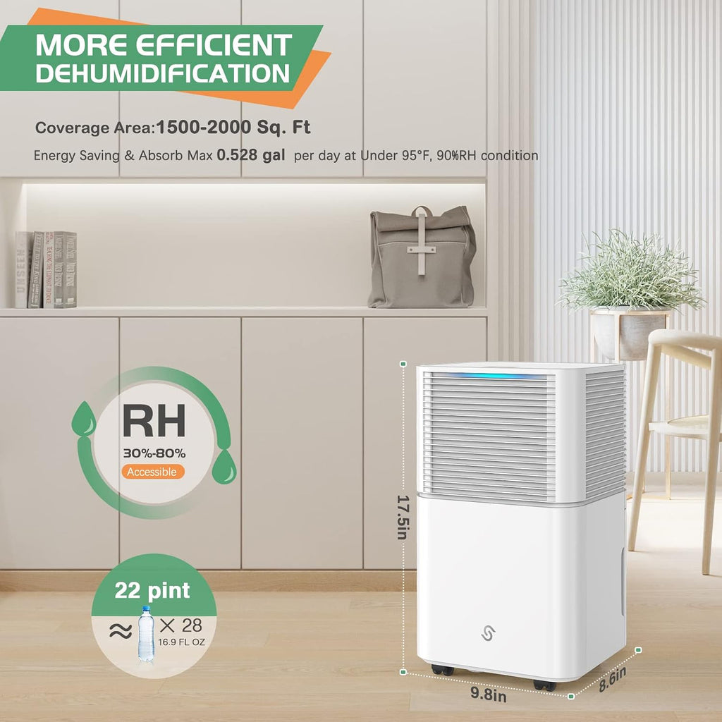 1500 Sq. Ft Dehumidifiers for Home and Basements,22 Pints Dehumidifiers for Large Room with Auto or Manual