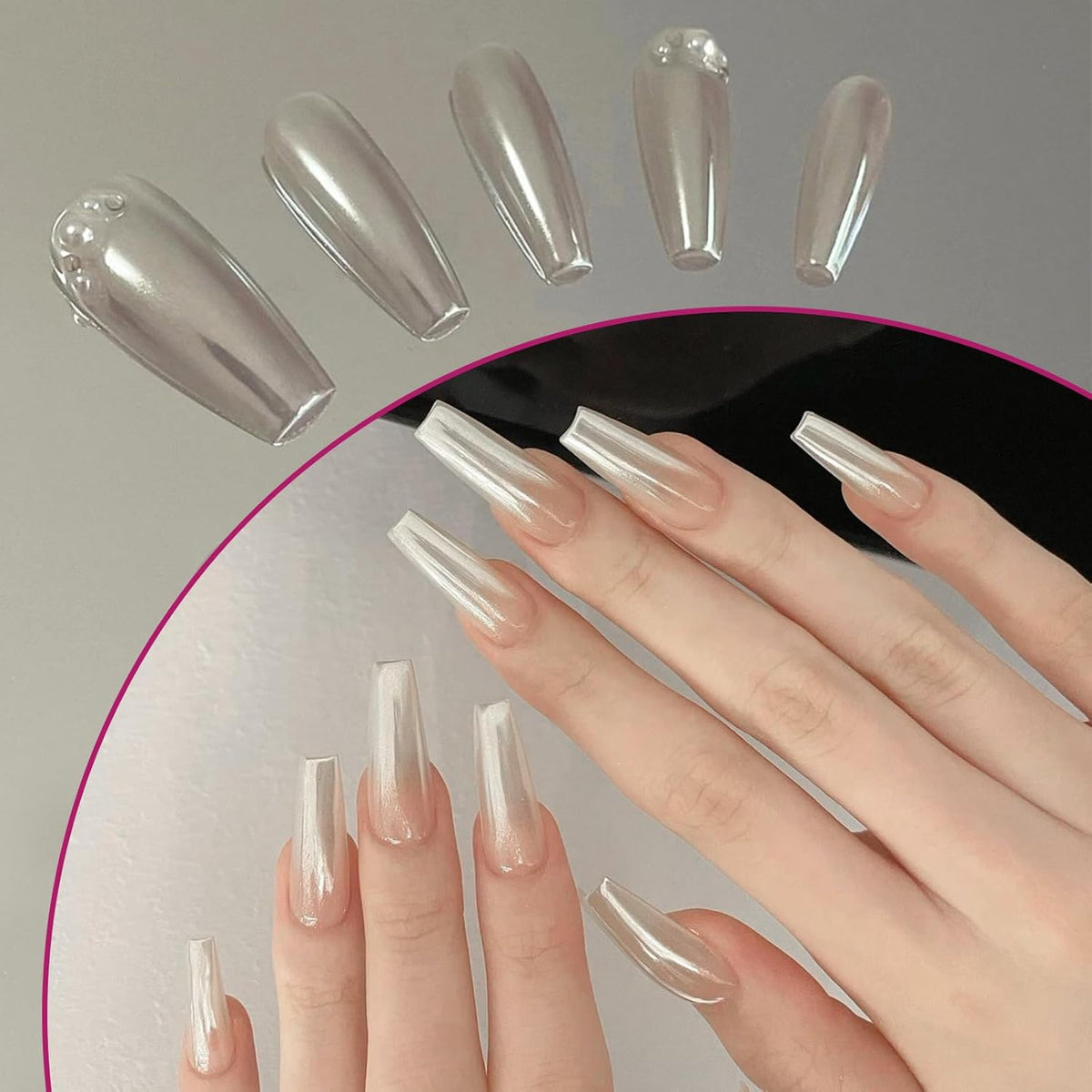 24Jars Chrome Nail Art Pearl Powder White Kit Gold Mirror Effect