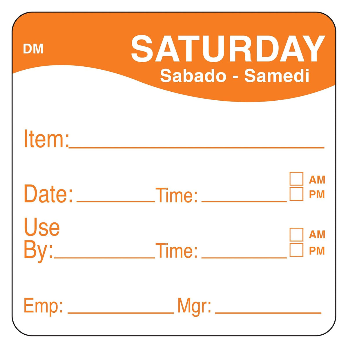 IT110053-6-SAT Day of the Week 2" x 2" Dissolvable Label, Saturday, Item/Date/Use By, (Roll of 250)