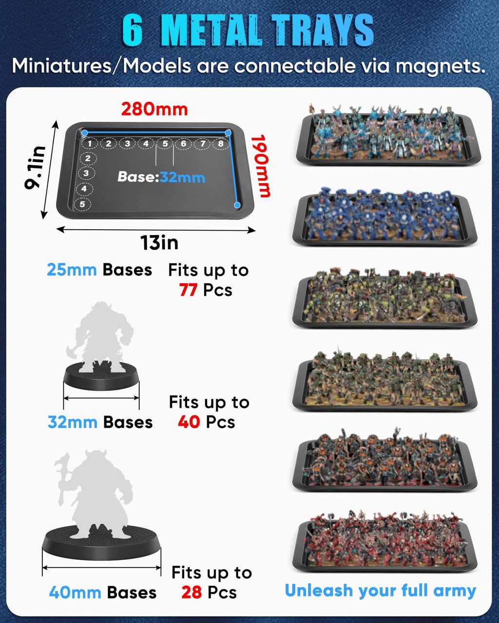 Miniature Carrying Case with 6 Metal Trays (Black, Large Size)