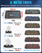 Miniature Carrying Case with 6 Metal Trays (Black, Large Size)
