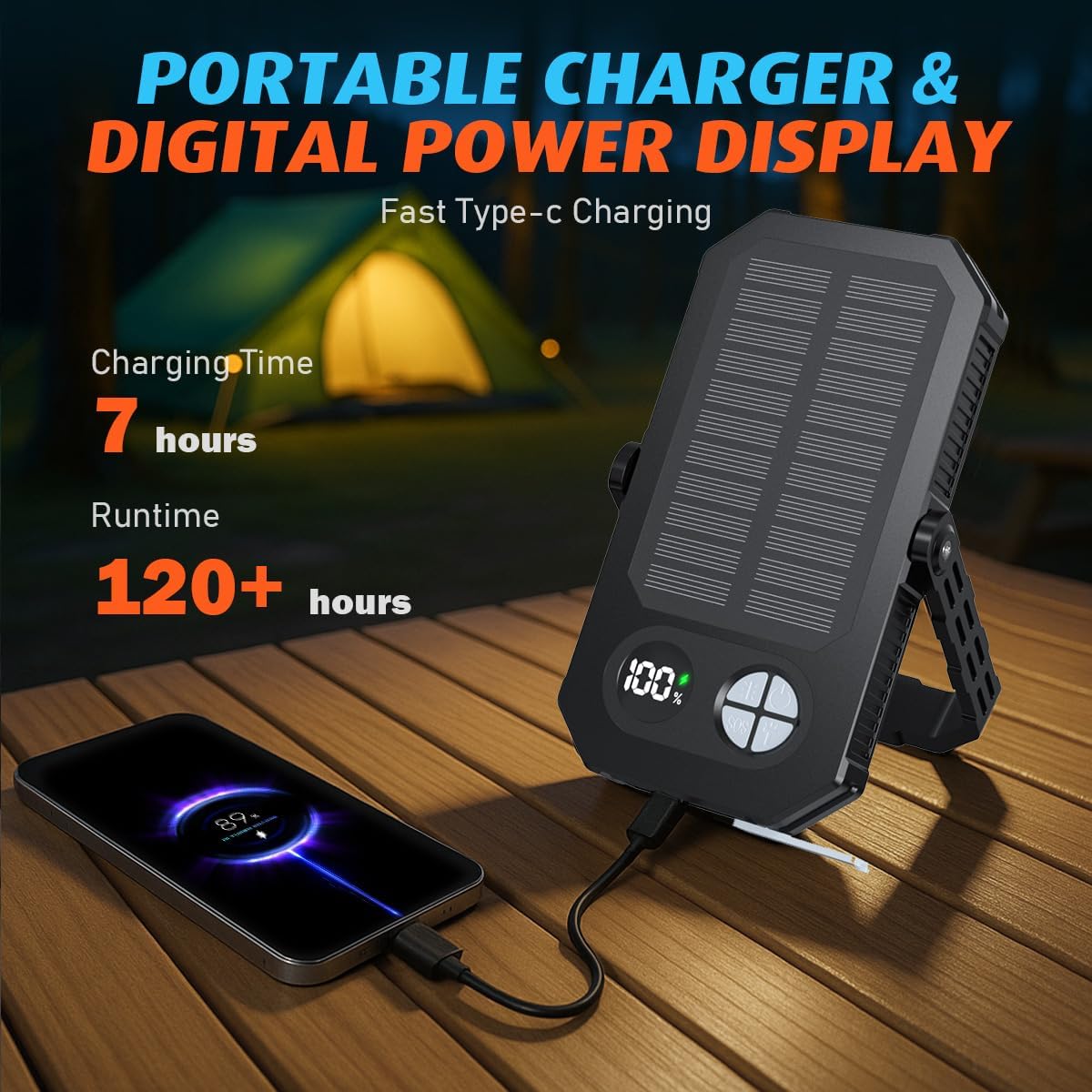 LED Camping Lantern Rechargeable, 10000mAh Portable Solar Camping Lights up to 120+ Hours, 12 Light Modes, Dimmable
