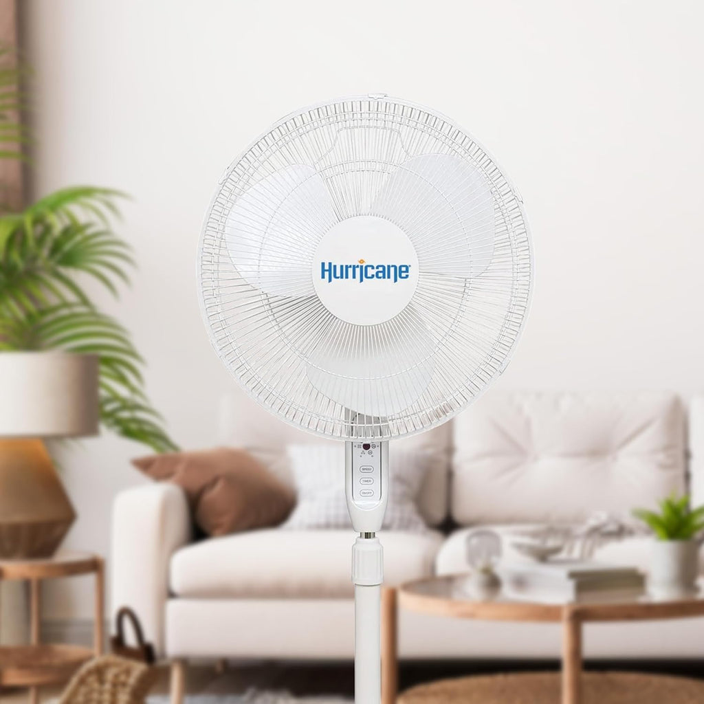 Supreme Oscillating Pedestal Fan w/Remote for Home, White, 16 in | Standing Electric Air Cooling Unit for Indoor