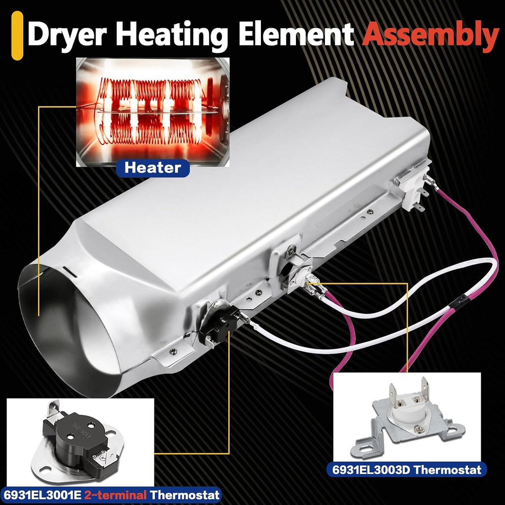 DLE2301W DLE2101W DLE3050W Dryer Heating Element Kit Fit for LG Models DLE2301R DLE7177RM DLE4970W DLE7100W DLE2512W DLE2350W DLEX3250W DLE4870W DLE3777W DLEX7177RM DLEY1701WE DLE1310W & 6931EL3001F