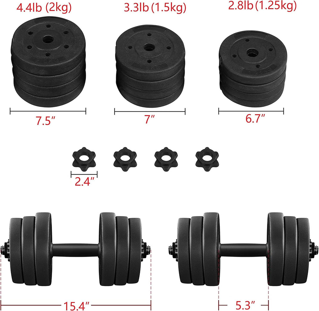 Adjustable Dumbbell Set Free Weights with Spinlock Collars, Black | Concrete-filled plastic plates, iron bar
