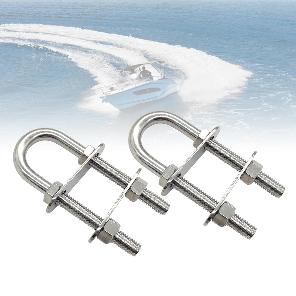 Marine Boat Stern Eye Tie Down U Bolt 3/8" Dia 2-1/2" Thread Length 2 Pack