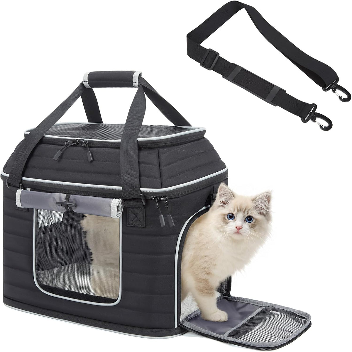 Top-Expandable Pet Carrier: NOBLE DUCK Airline Approved Pet Travel Bag for Cats/Dogs Up to 20 Lbs | Soft-Sided