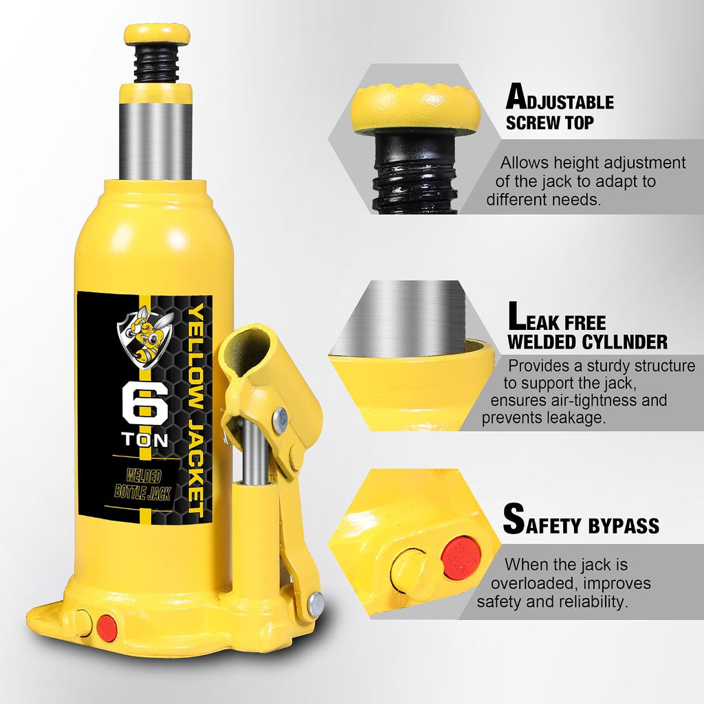 Bottle Jack 6 Ton Muti-Directional Welded Car Jack with Carrying Case and Pump Handle, Fit Use for Automotive Sedans