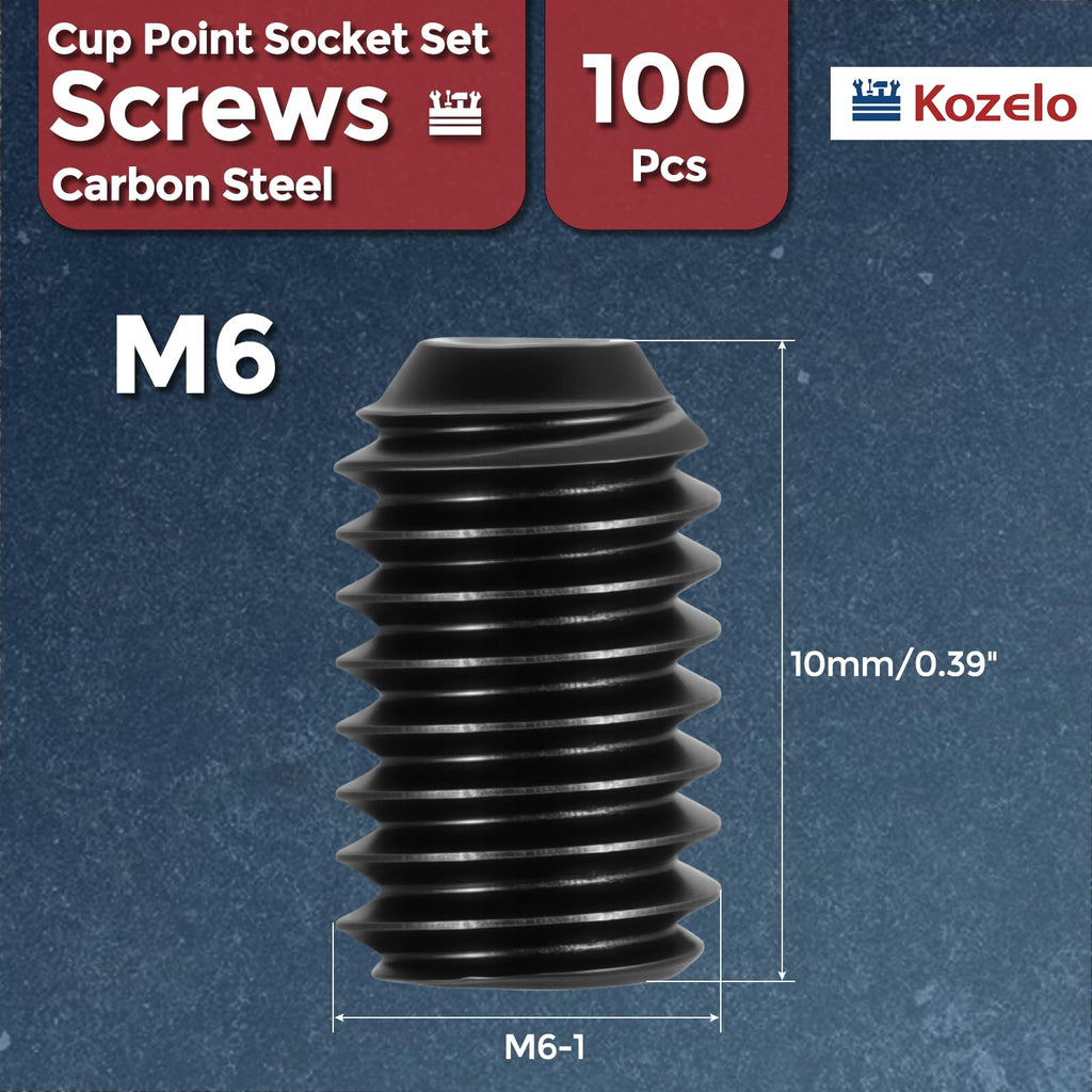 Kozelo 100Pcs Cup Point Socket Set Screws-M6-1x10 Carbon Steel