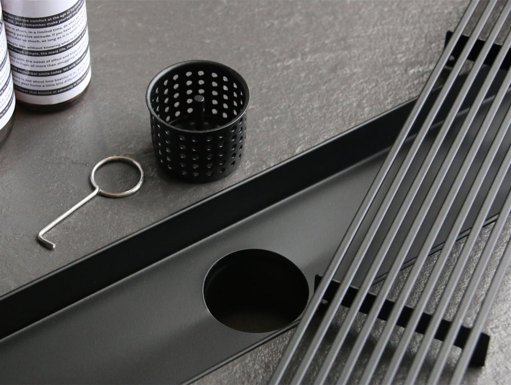32 Inch Linear Shower Drain with Wedge Wire Grate, Matte Black