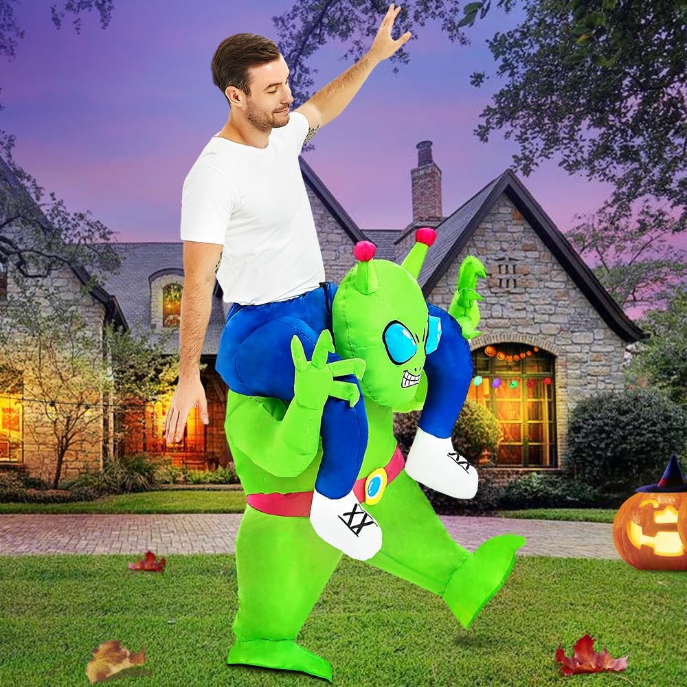 Inflatable Alien Costume Adult Ride On Blow Up Halloween Suit | Lightweight Polyester Quick Inflation Funny for