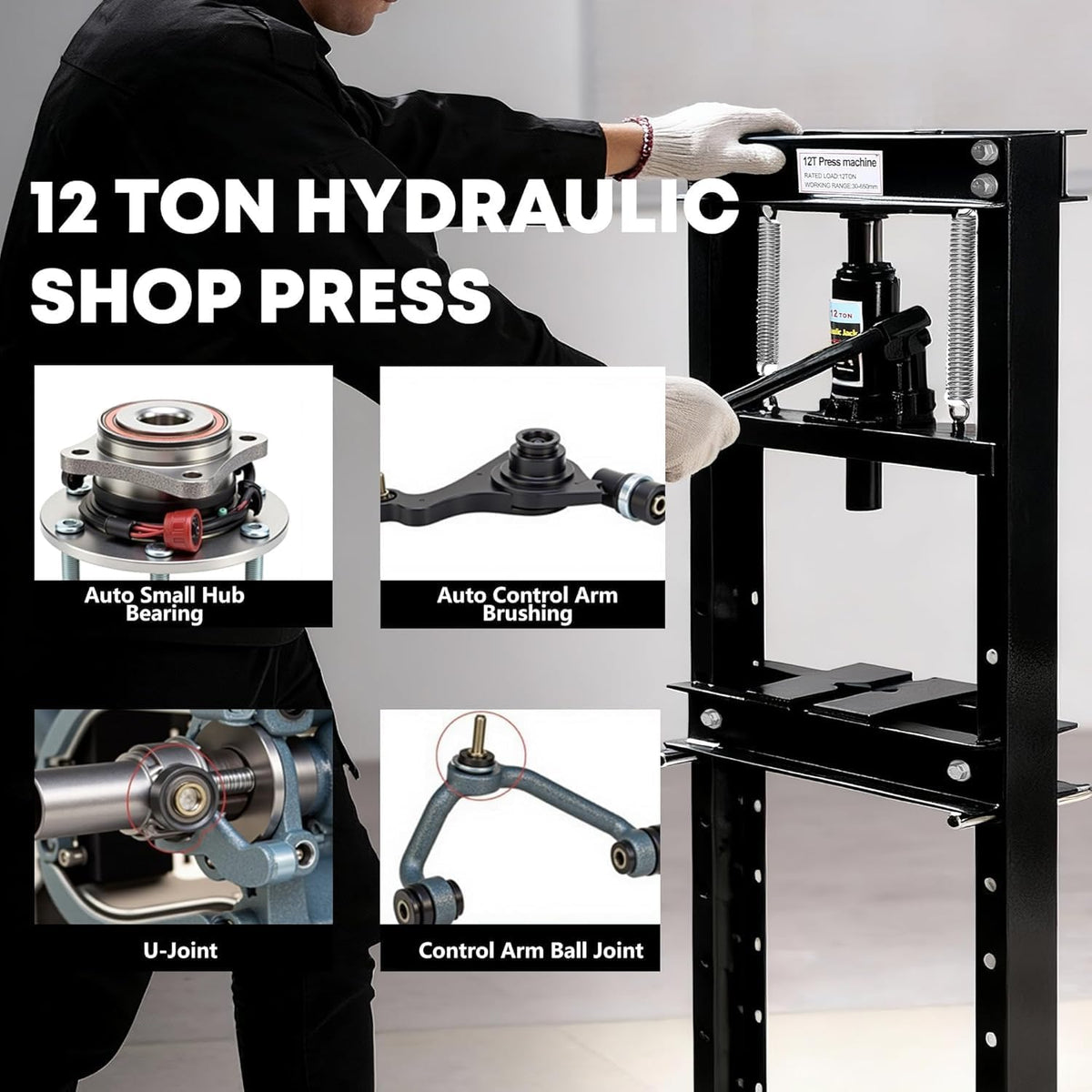 Garvee 12 Ton Hydraulic h-Frame Press with Adjustable Worktable & Plates