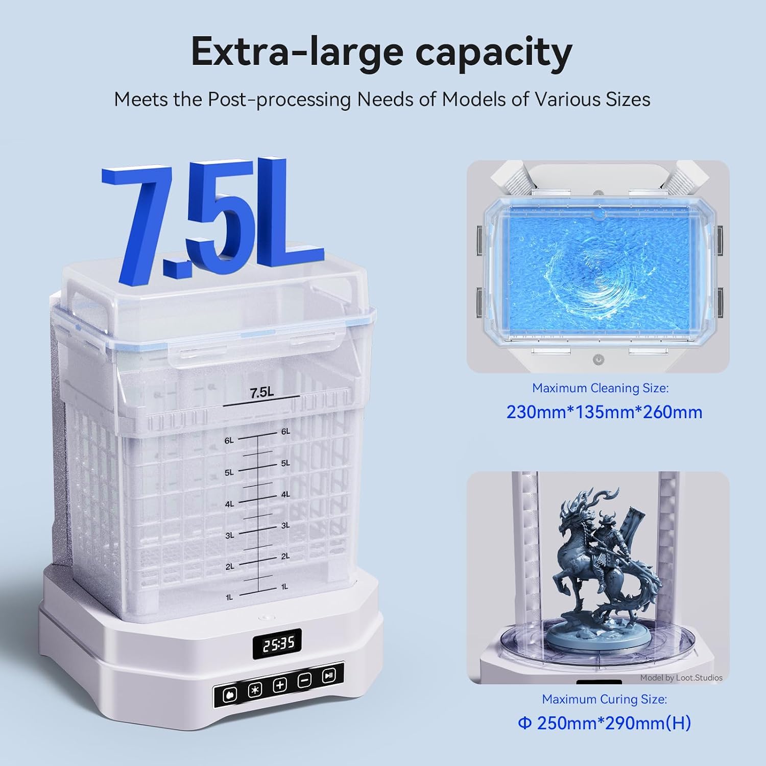 Upgraded Wash and Cure Station-Mercury Plus 3.0 | 7.5L Large Capacity Cleaning, 360ｰ All-Around Curing, Compatible