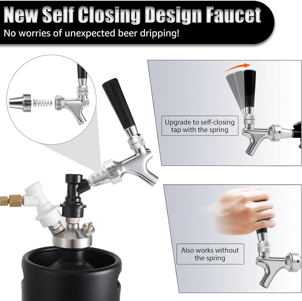 Stainless Steel Core Ball Lock Beer Faucet, Self-Closing Beer Tap | Keg Tap Faucet with Ball Lock Quick Disconnect
