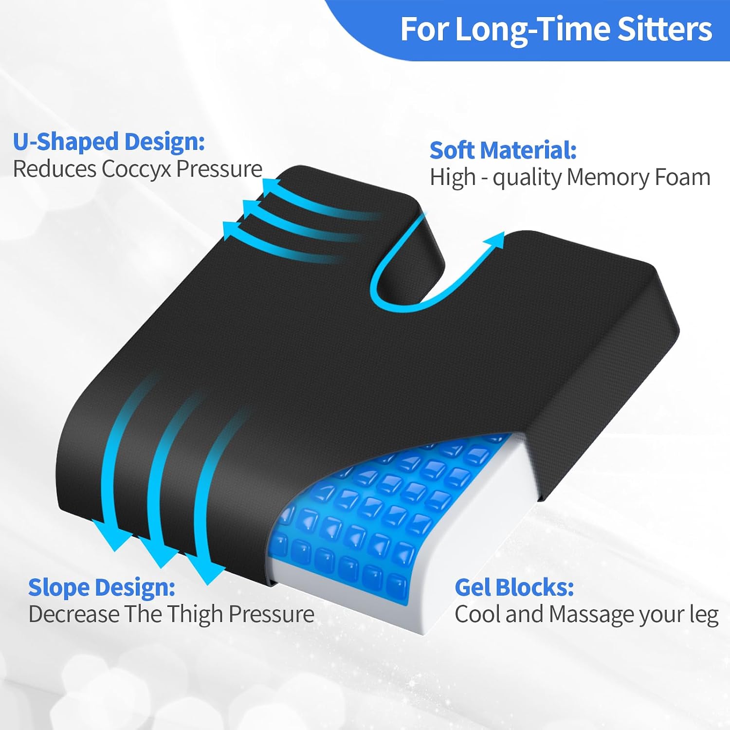 Wheelchair Cushions, 18''x16''x 3'' Gel Wheelchair Seat Cushion with Lumbar Pillow, (2-Piece Set) for Relieve