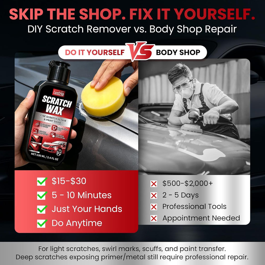 Scratch & Swirl Remover for Car Paint Repair – 3.4oz Clear Coat Safe Polishing Compound with Buffer Pad & Towels –