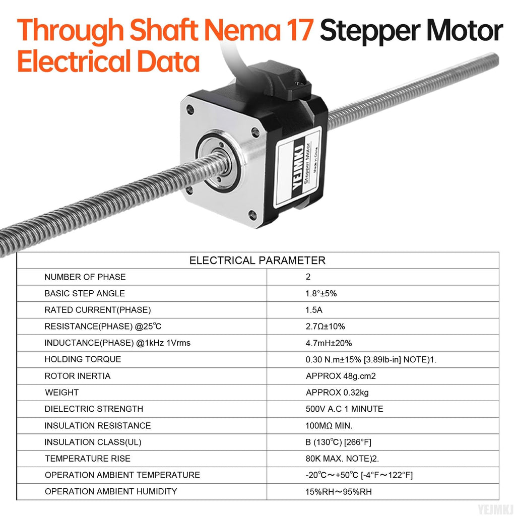 YEJMKJ Through Shaft Nema 17 Stepper Motor TR8x8 300mm 42x34mm 0.3Nm 1.5A