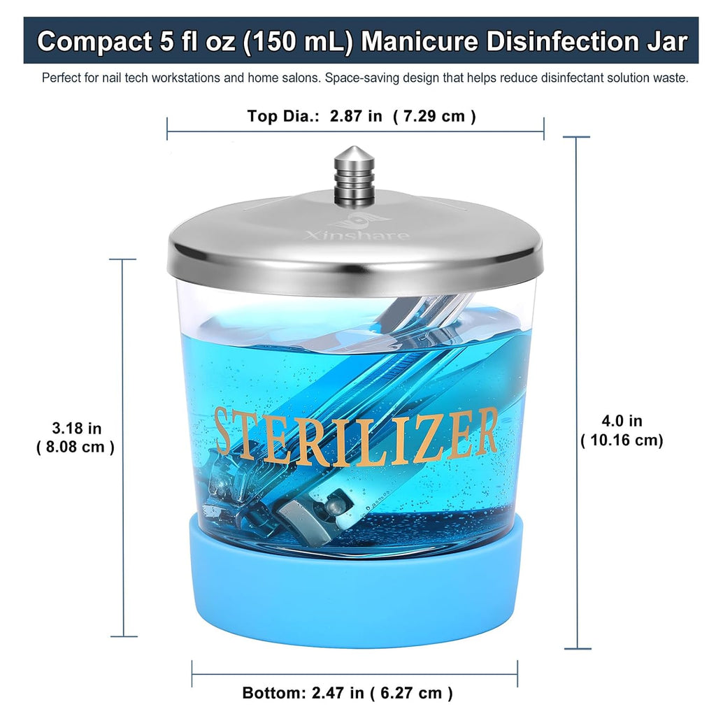 Nail Tool Disinfectant Jar, 5Oz Glass Durable Manicure Pedicure Implements Sterilizer Container,Salon Storage &
