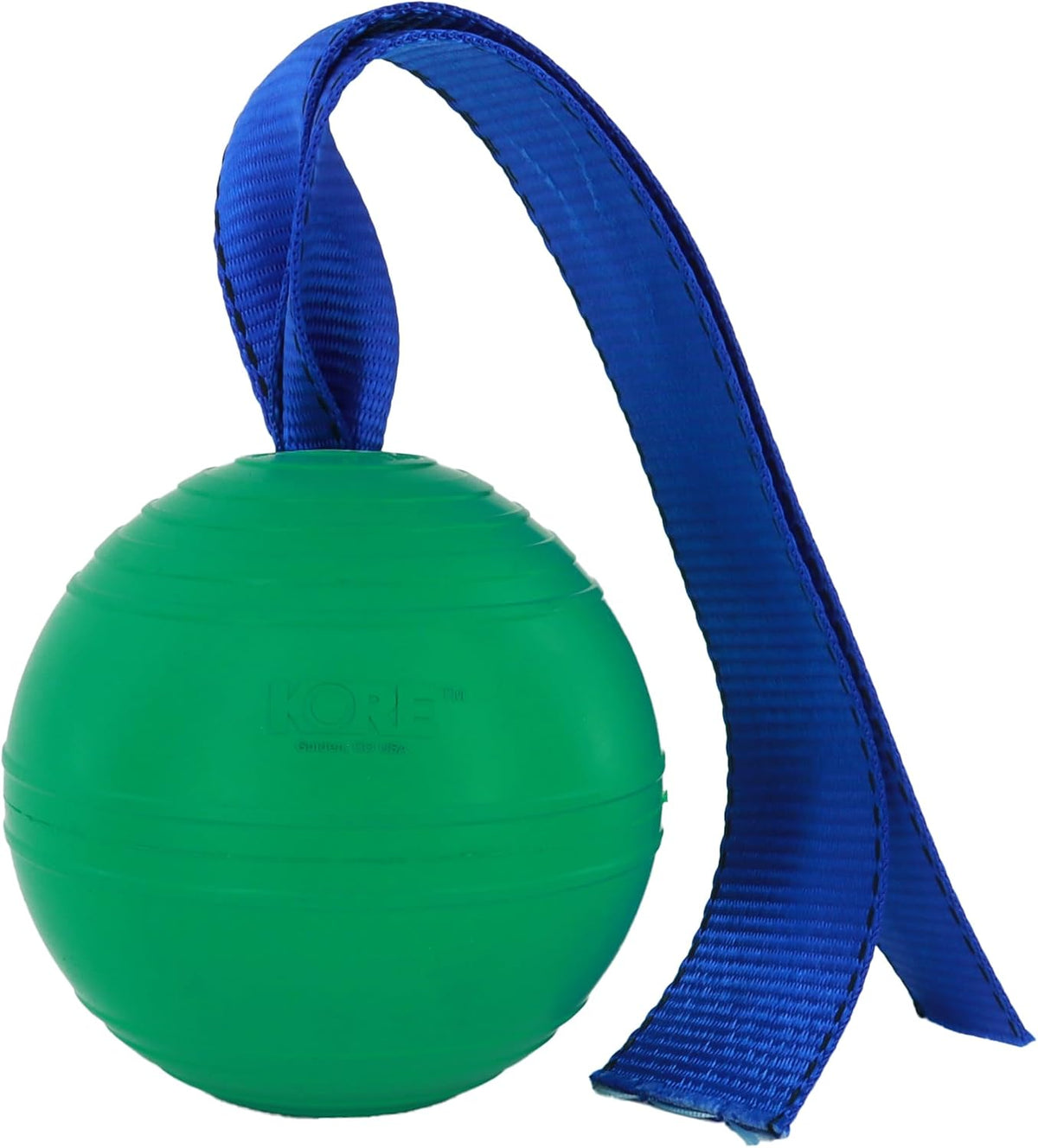 KoreFlex Ball & Tail - Horse-Equine Toy, 4.75" Green Ball, Shape Maintaining Rubber, Durable Strap, Treat Stuffing