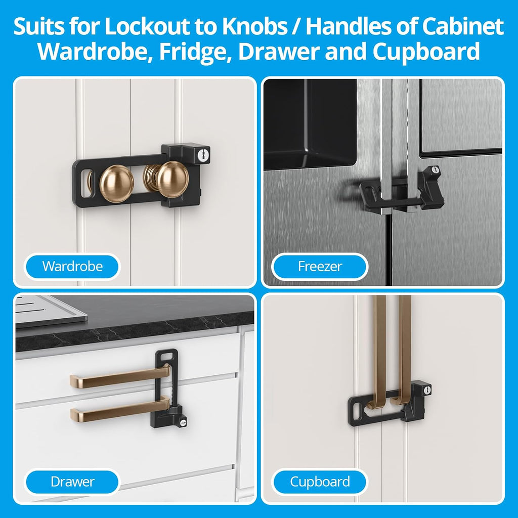 Cabinet Lock, 2 Metal Locks 4 Keys, Keyed Alike, Adjustable, Short Ver | Adjustable Childproof Cabinet Latch to