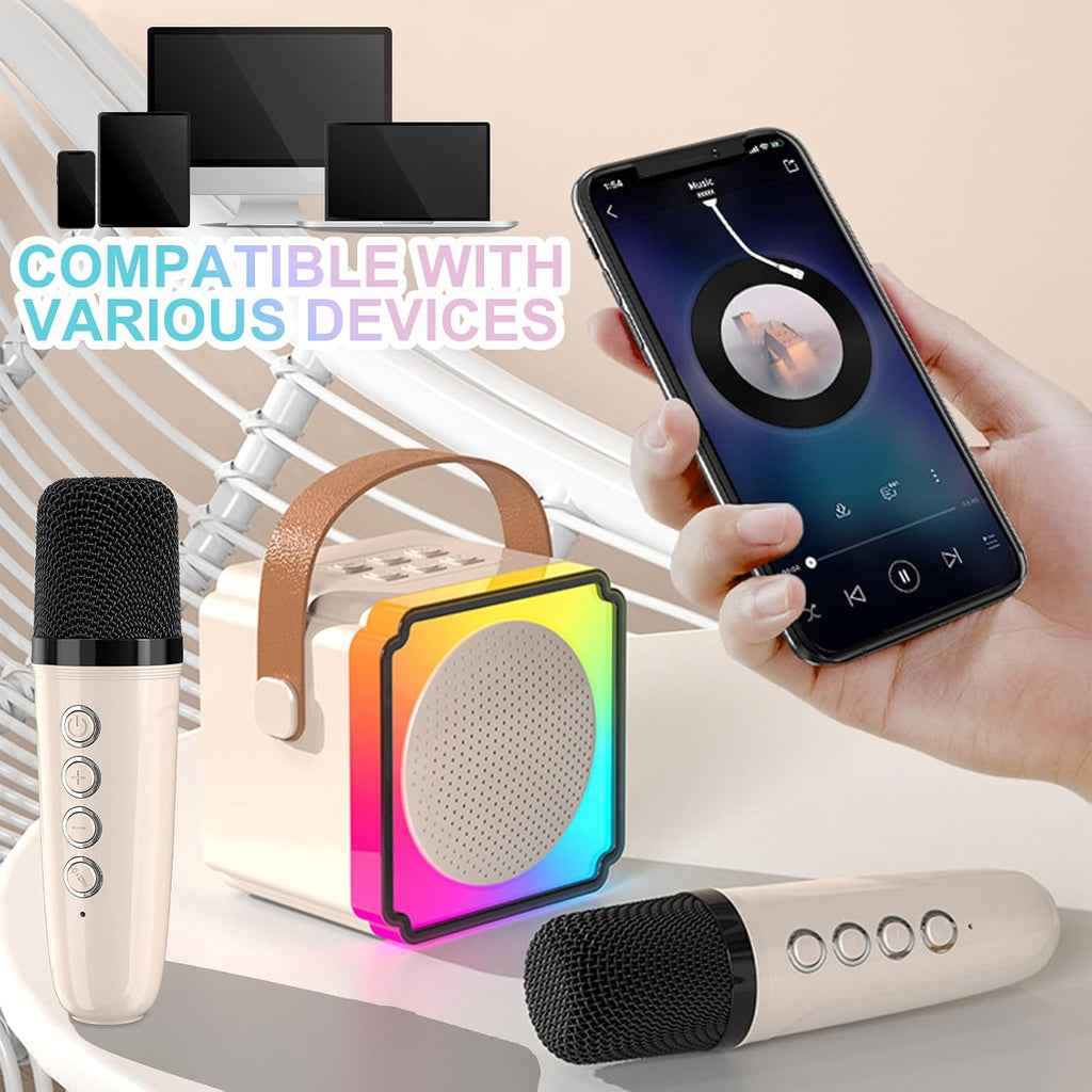 Mini Karaoke Machine for Kids Adults, Portable Bluetooth Speaker with 2 Wireless Microphones, Birthday Toys for Girls